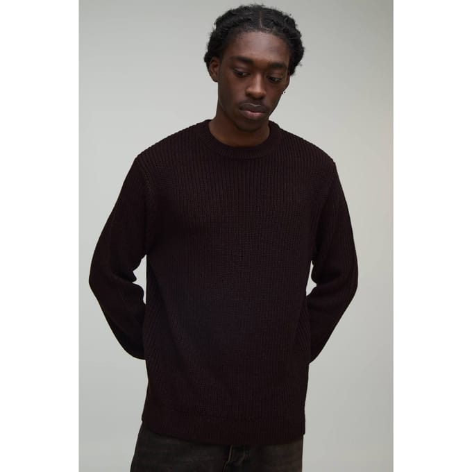 Regular Fit Geribbelde Gebreide Trui | Plum | Size Small