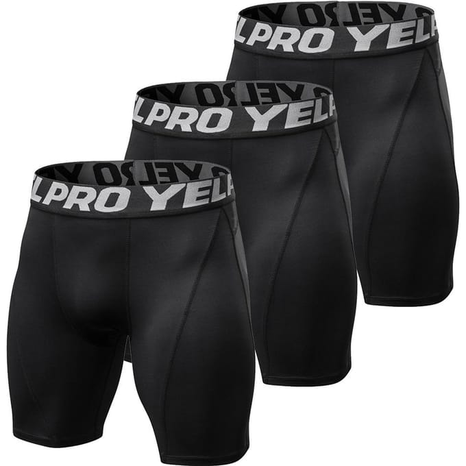 Lot de 3 shorts de compression pour hommes, sous-vêtements d'entraînement actif All BlackS black