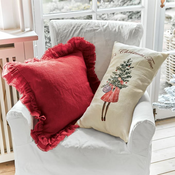 LOBERON Kussenhoes set van 2 Christmas Time wit/rood
