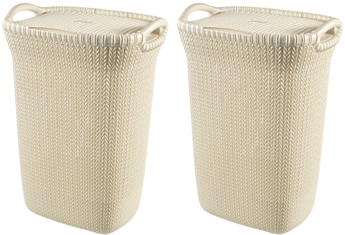 Curver Knit Wasmand met deksel - 57L - 2 stuks - Wit