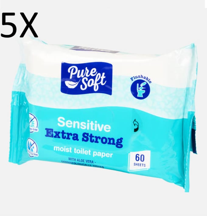 Vochtig toiletpapier - Voordeelpack 5X 60stuks - Bio-flush - Met Aloë Vera