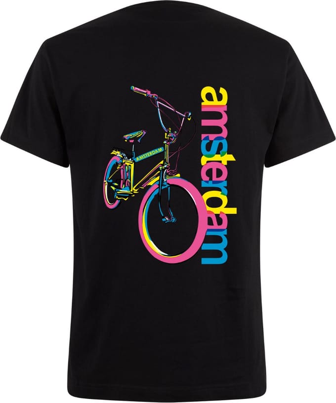 Zwart Neon Tshirt Full Color Bike Amsterdam L