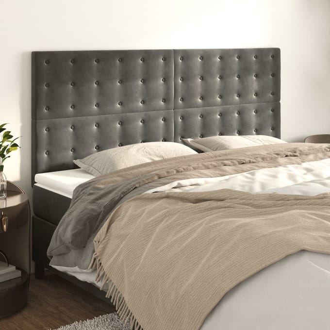 vidaXL - Hoofdbord - donkergrijs - 180x5x118/128 - cm - fluweel