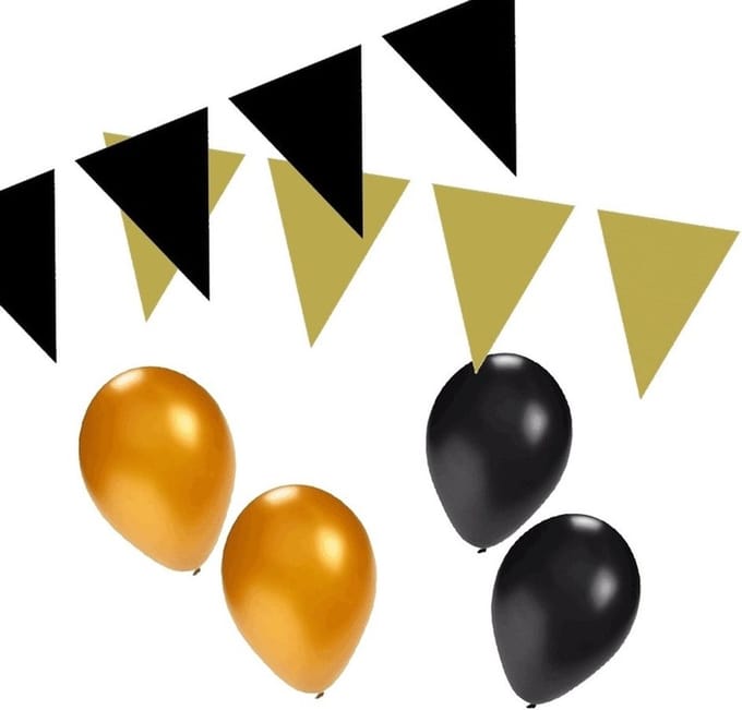 Zwart / goud versiering pakket - slingers en ballonnen