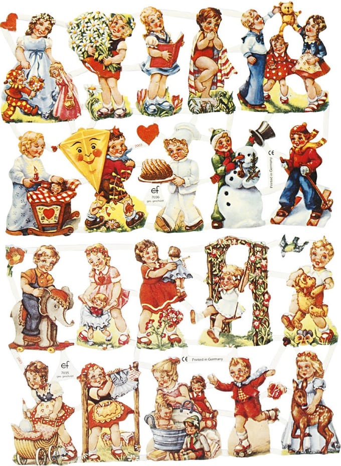 Vintage plaatjes, nostalgische kinderen, vel 16,5x23,5 cm, 2 vel/ 1 doos
