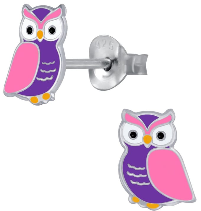 Joy|S - Zilveren uil oorbellen - roze paars