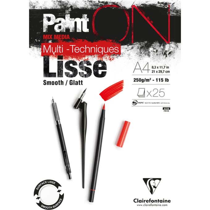 Clairefontaine - Paint ON - Multi-Techniek Pad - Tekenpapier - Schilderpapier -Glad - A4 - 250 g - 25 vel