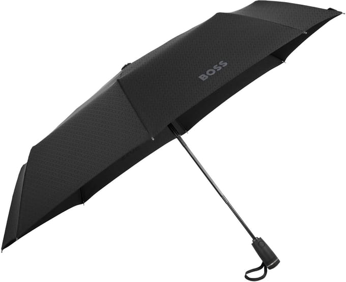 HUGO BOSS Paraplu Double B Pocket Umbrella Black & Gun Zwart