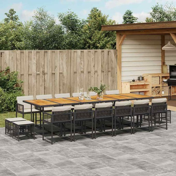 vidaXL - 17-delige - Tuinset - met - kussens - poly - rattan - zwart