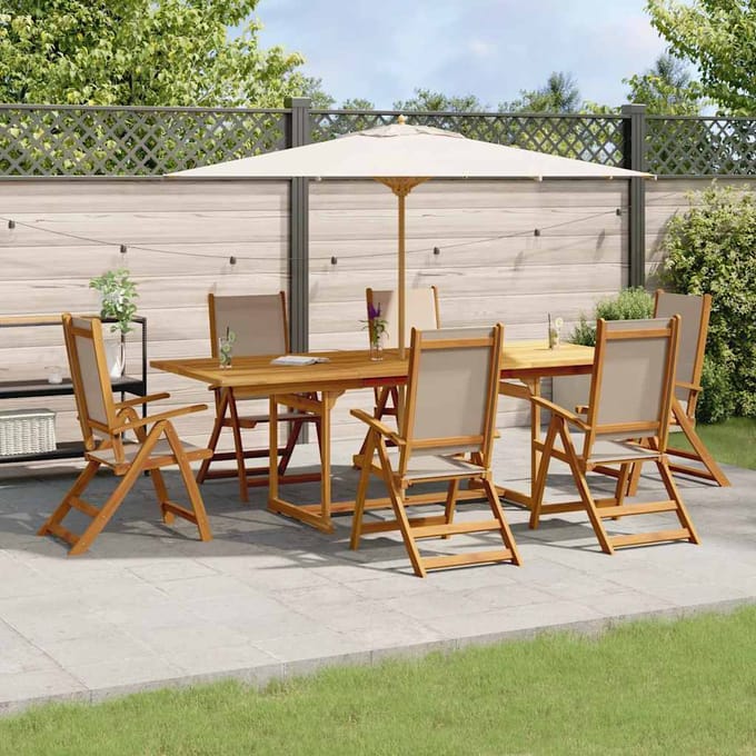 vidaXL - 7-delige - Tuinset - massief - acaciahout - en - textileen