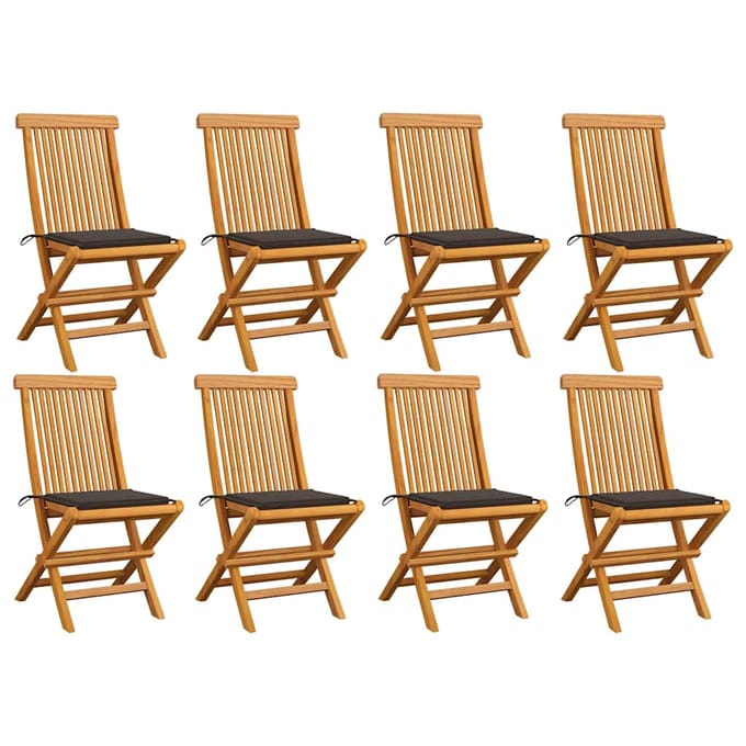 vidaXL - Inklapbare - stoelen - 8 - st - met - taupe - kussens - massief - teakhout