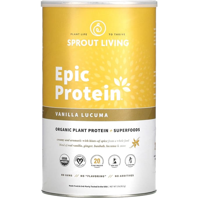 Sprout Living, Epic Protein, Protéine Végétale Bio + Superaliments, Vanille Lucuma, 2 lb (910g)