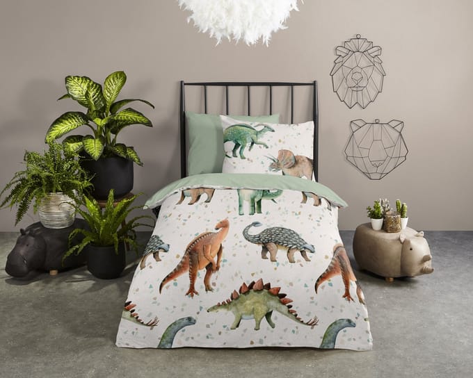 Pure dekbedovertrek dinosaurus - 1 persoons 140x200/220 cm - Groen - Microvezel