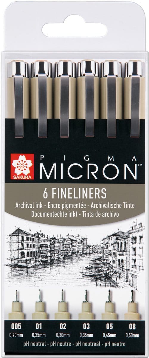 Fineliner sakura pigma micron 6 breedtes zwart | 6 stuks