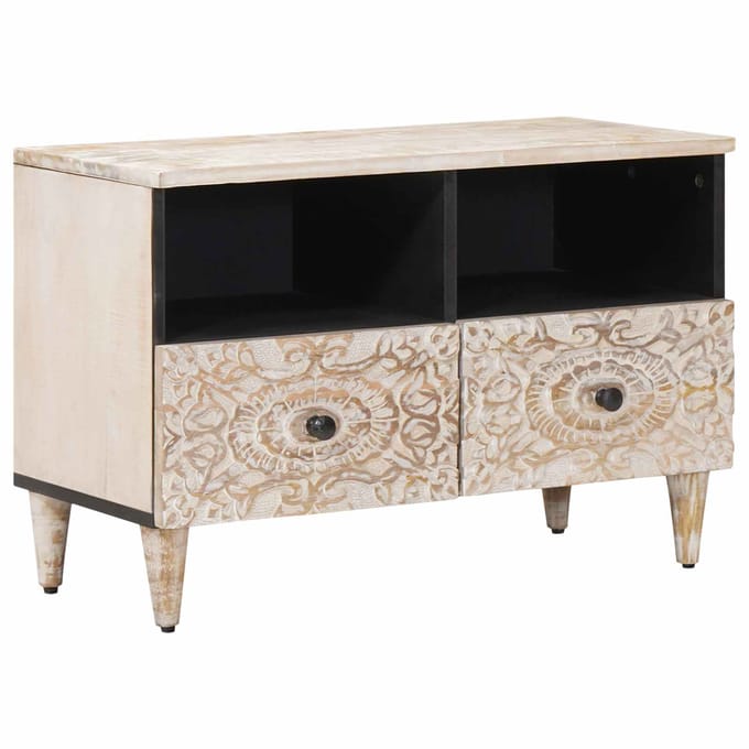 vidaXL - TV - Kast - Wit - 70 - x - 33,5 - x - 46 - cm - Massief - Mango - Hout