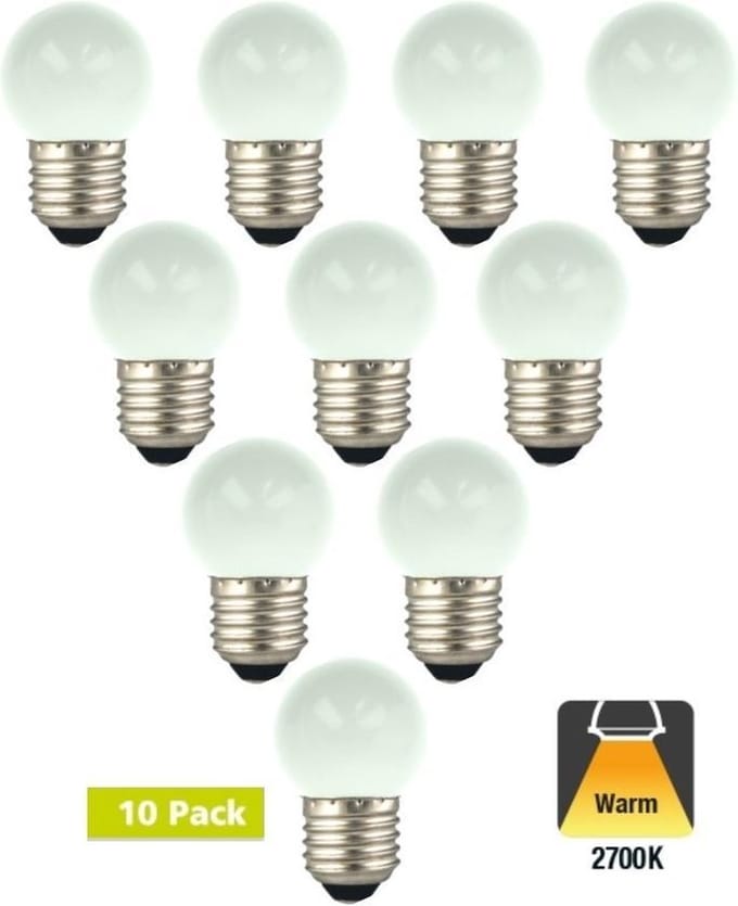 10 Pack - Prikkabel lamp E27 1w Bol Lamp, 30 Lumen, Matte Kap, 2650K