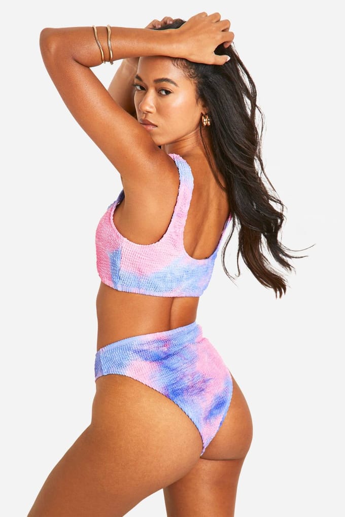 boohoo Dames Tie Dye Crinkle Hipster Bikini Slip | Roze | Maat: 34