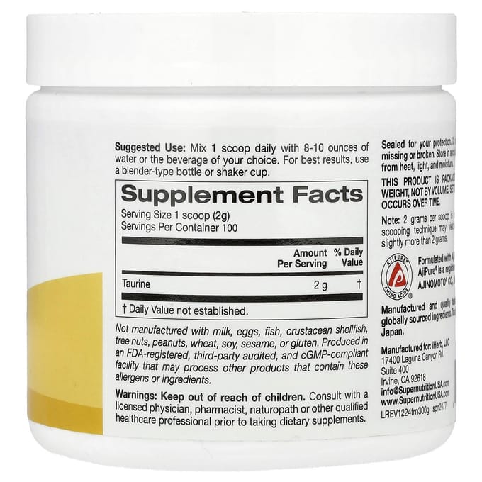 Taurine, Ongezoet, 200G(7.05Oz)