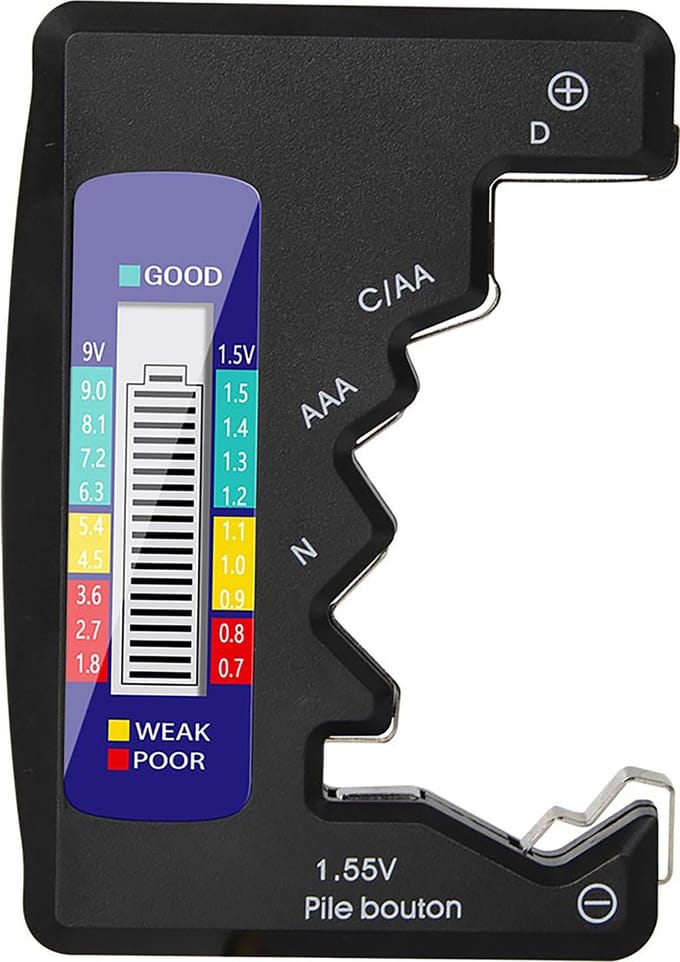 Cazy batterijen Tester - Geschikt voor C/AA/AAA/D/N/9V/6F22/1.55V - knoop batterijen