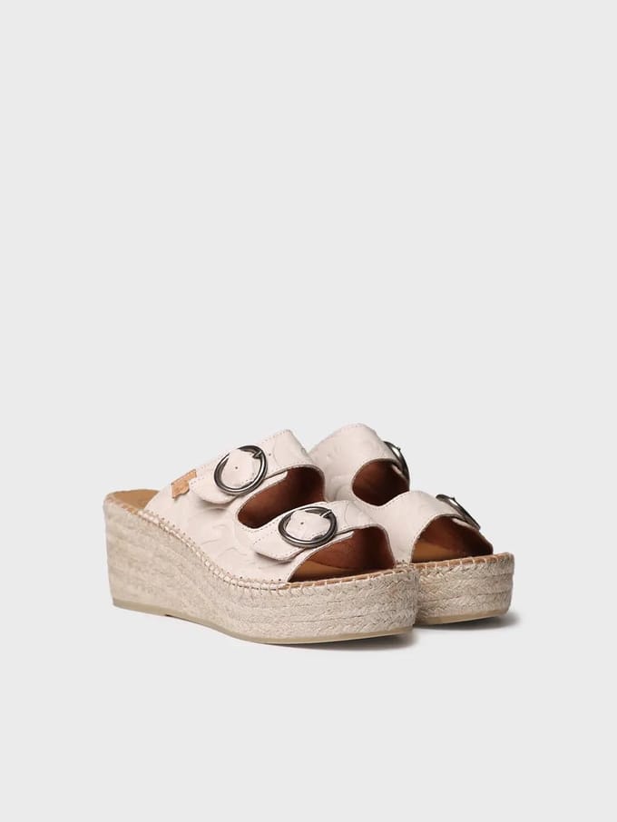 Dames espadrille zonder achterkant van leer met jute sleehak | IDOIA