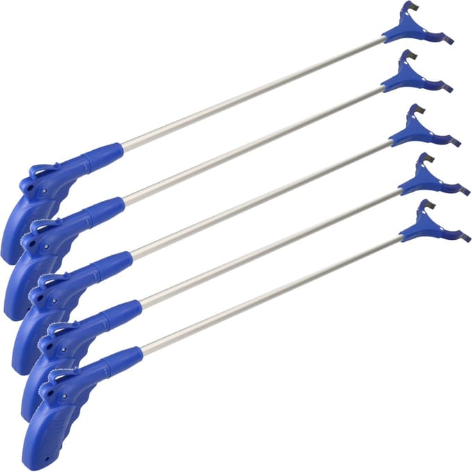 5x Aluminium zwerfvuilgrijper met anti-slip grijpvingers 100 cm - Afvalgrijper / Vuilgrijper