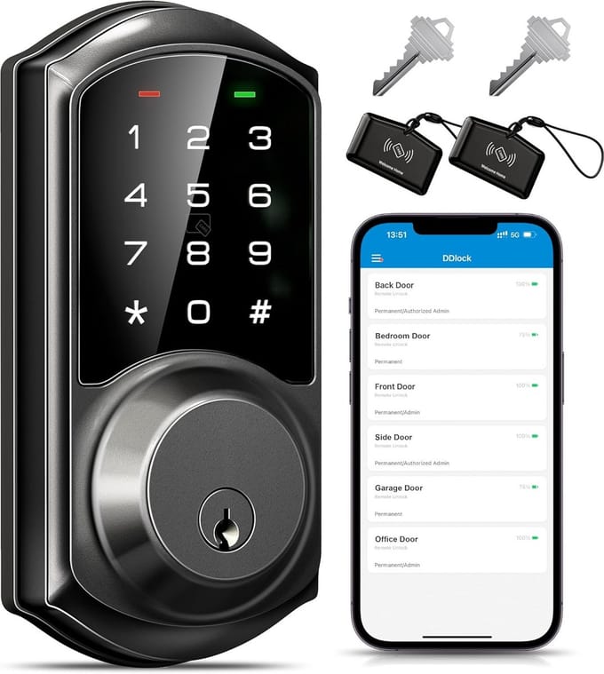 Slim Digitaal Deurslot met App-Bediening - Sleutelloos Instapslot voor Voordeur met Code