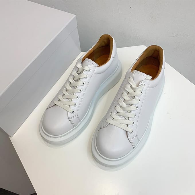 Petites Chaussures Blanches Gâteau Éponge Cuir à Semelles Épaisses Baskets Décontractées Polyvalentes Baskets Confortables à Lacets 35 blanc