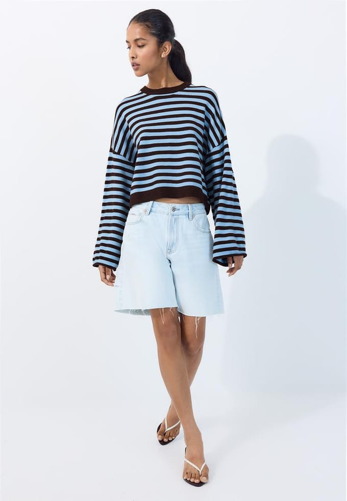 Stradivarius Cropped tricot trui met wijde mouwen  Bruin S