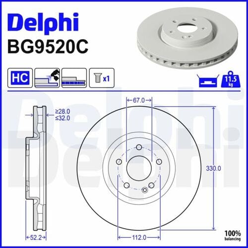 Remschijf DELPHI BG9520C, 1 stuk