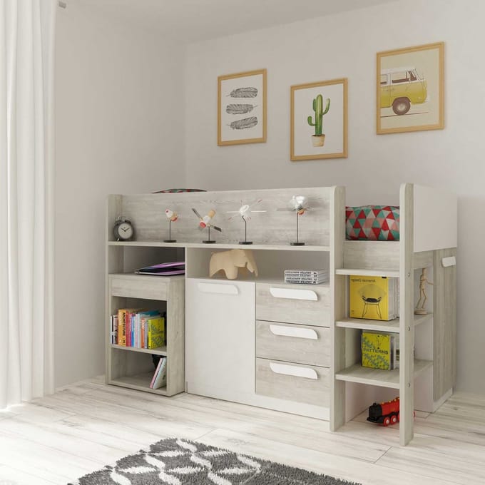 Vente-unique Combinatiebed hout natuurlijk licht, wit 90 x 200 cm