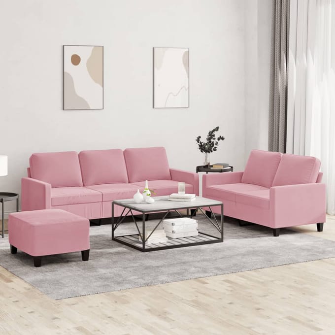 vidaXL - 3-delige - Loungeset - met - kussens - fluweel - roze