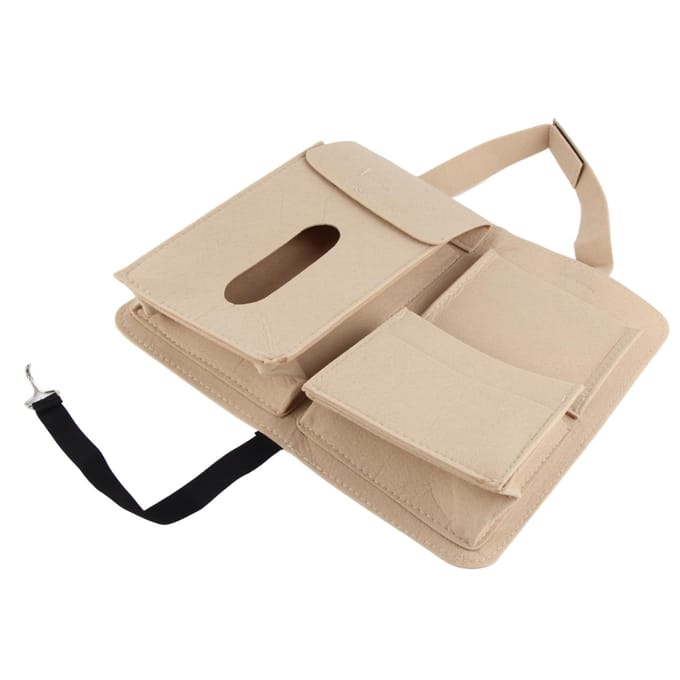 Auto Achterbank Hangende Tas Multifunctionele Opberg Organizer Klittenbandsluitingen Grote Capaciteit beige