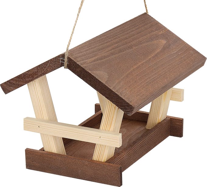 Vogelvoederhuis vierkant/bruin (hangend model), vogels, voederhuis, hout, vogelhuis