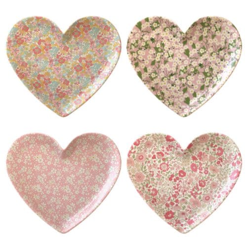 Meri meri x liberty set van herbruikbare borden heart, 4 stuks