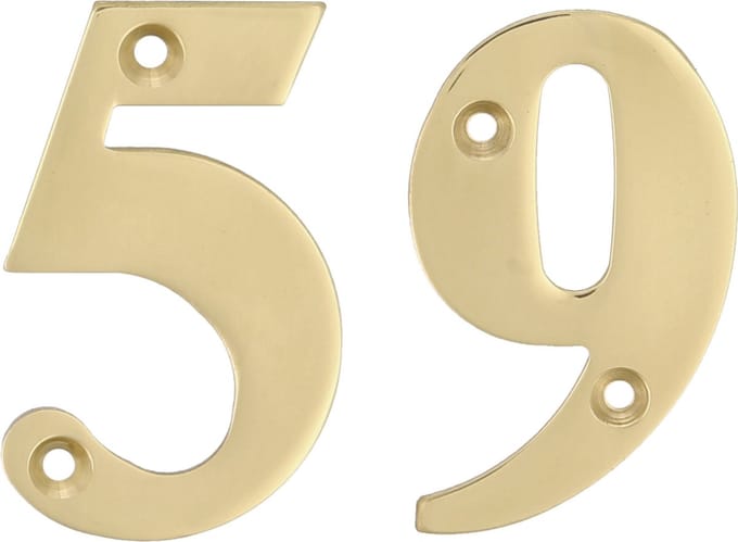 AMIG Huisnummer 59 - massief messing - 10cm - incl. bijpassende schroeven - gepolijst - goudkleur