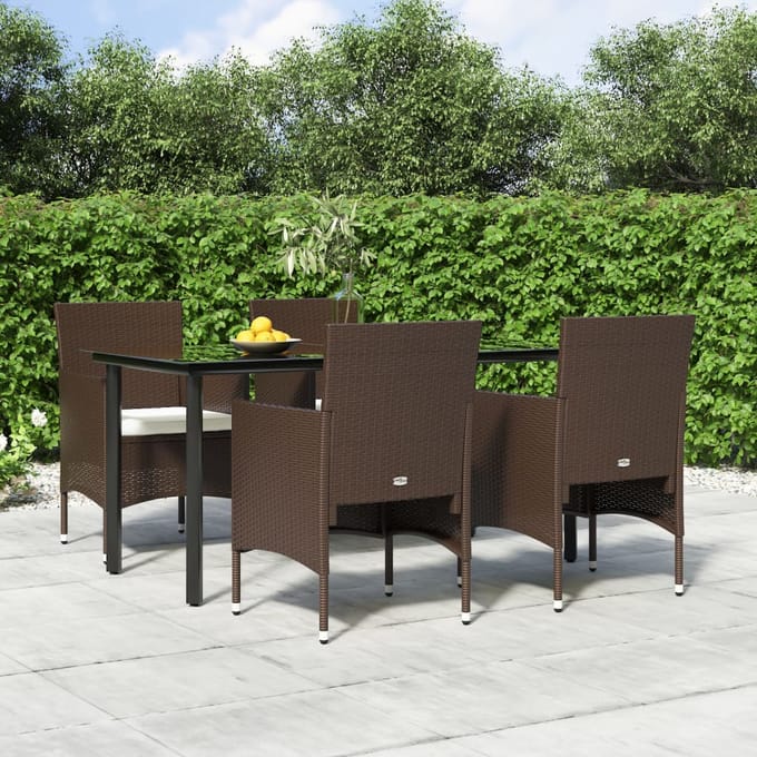 vidaXL - 5-delige - Tuinset - met - kussens - bruin - en - zwart