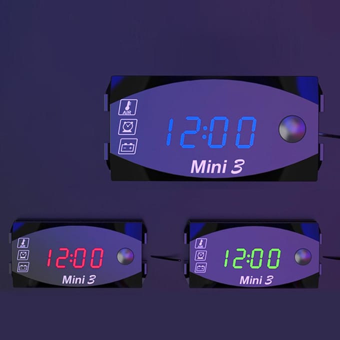 motorfiets DC 6 V-30 V 3 In 1 Digitale Tijdklok + Thermometer + Spanning voltmeter IP67 Waterdicht Red light zwart