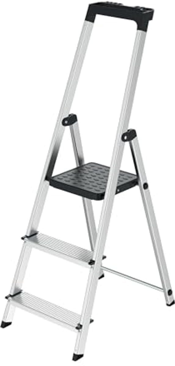 Trapladder Aluminium - 3 Standen, Opvouwbaar en Licht, Antislip Platform en Veiligheidshandgrepen
