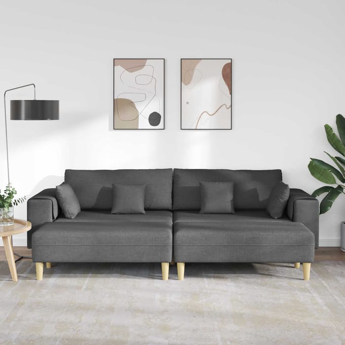 vidaXL Bank met kussen 3 pcs Donkergrijs Stof