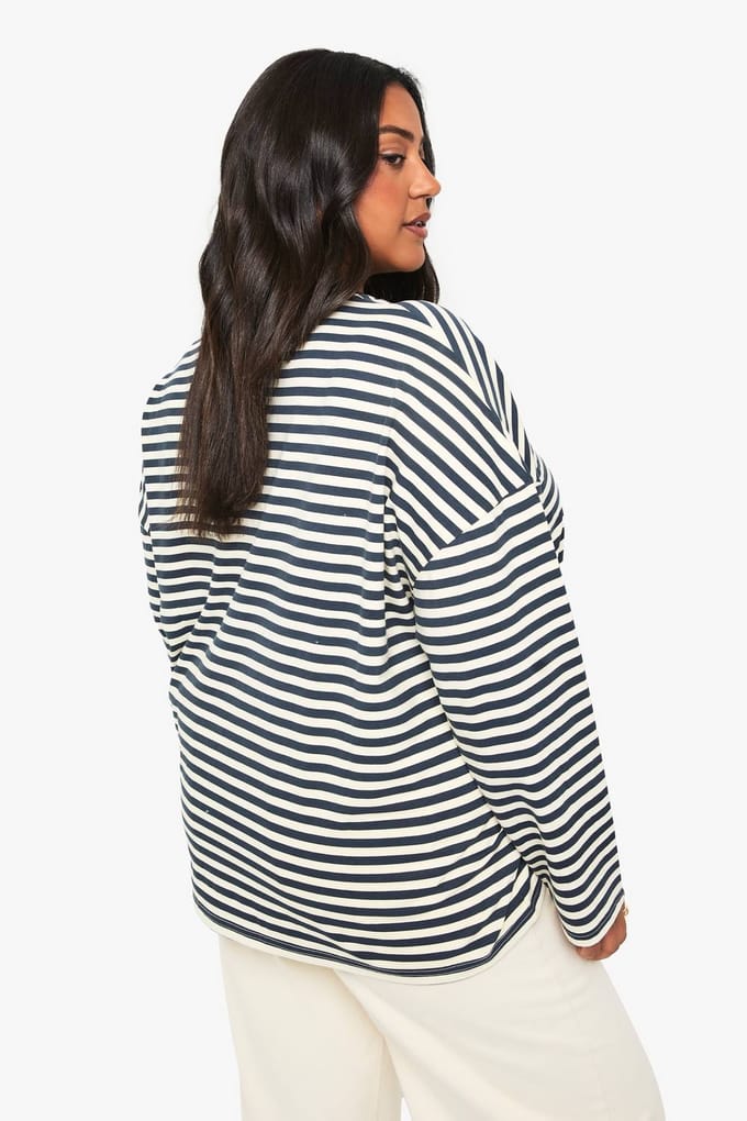 boohoo Dames Plus ronde hals oversized gestreept top | Citroen | Maat: 52