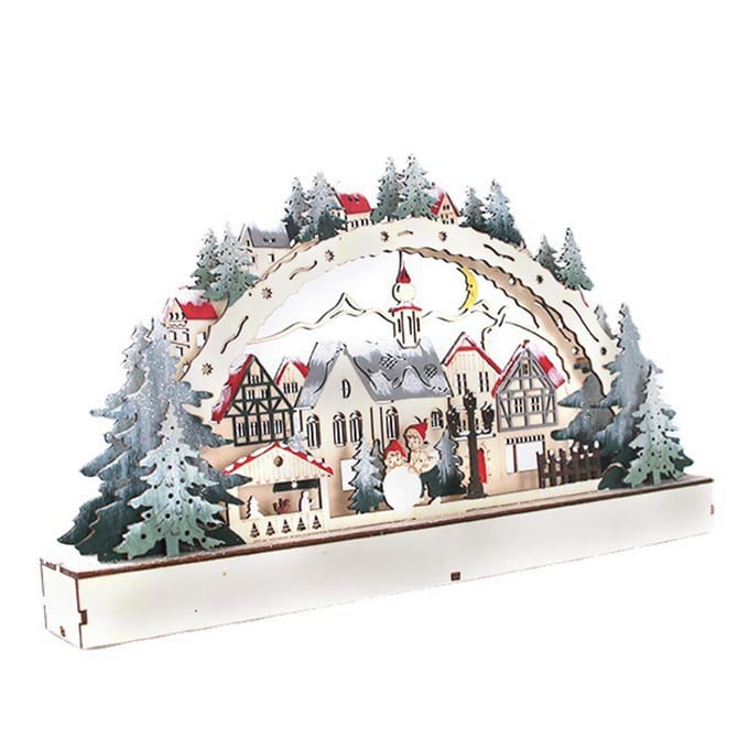 Kersthuis LED Kerstbosscène Houten Kerstdorp voor Winkelcentrum Etalage gray
