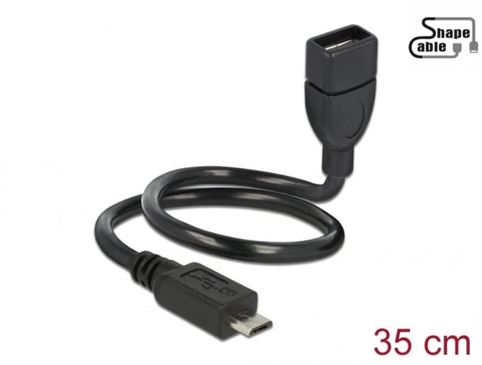 Delock Cable USB 2.0 Micro-B male > USB 2.0 Type-A female OTG ShapeCable 0.35 m