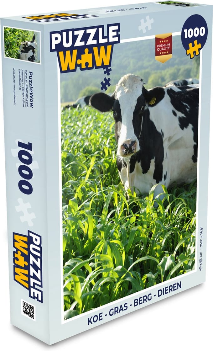 Puzzel Koe - Gras - Berg - Dieren - Legpuzzel - Puzzel 1000 stukjes volwassenen