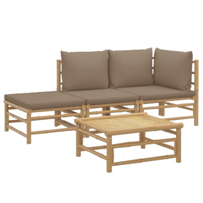 vidaXL - 4-delige - Loungeset - met - kussens - bamboe - taupe