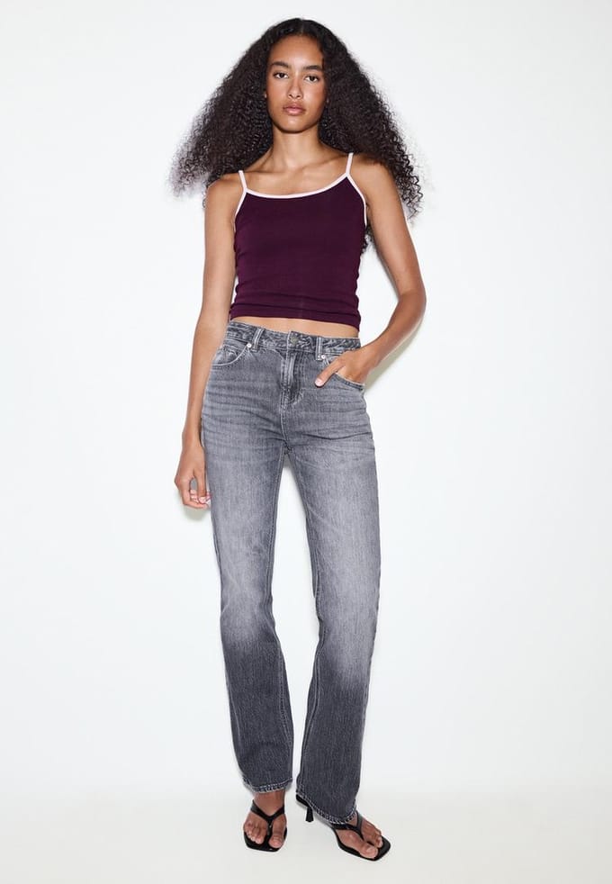 Stradivarius B07 Top met bandjes en ribstructuur  Donkerpurper L