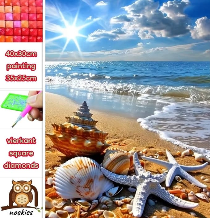 40x30cm Diamond Painting schelpen strand (vierkant) nr 184