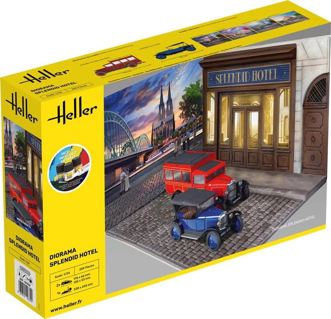 Heller Modelbouwpakket Diorama - 52330 Splendid Hotel - Diorama Set met 2 Auto#039 - Starter Kit Plastic - 1:24 - Modelbouw