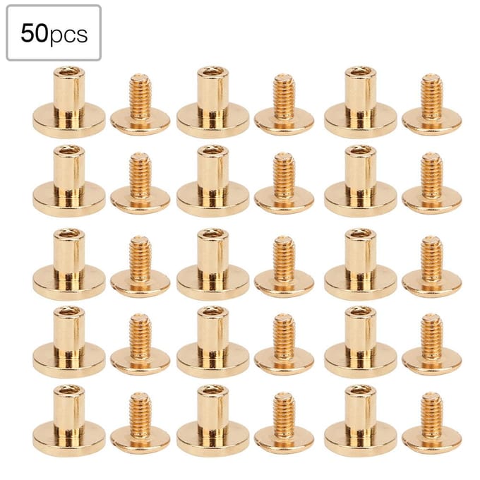 50 Set 8mm Puur Koper Platte Kop Klinknagels Leren Riem Schroeven Kit voor Notitieboek BindingGoud beige