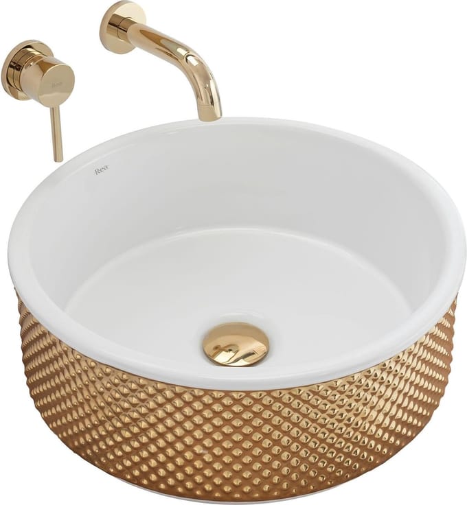 Rea Helen Gold White Opzetwastafel Wit En Goud 42x42 cm