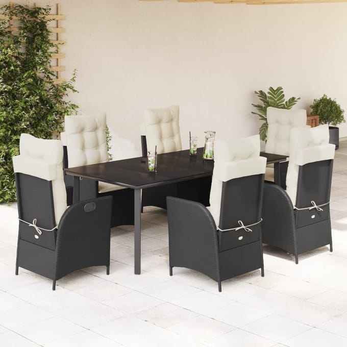 vidaXL - 7-delige - Tuinset - met - kussens - poly - rattan - zwart